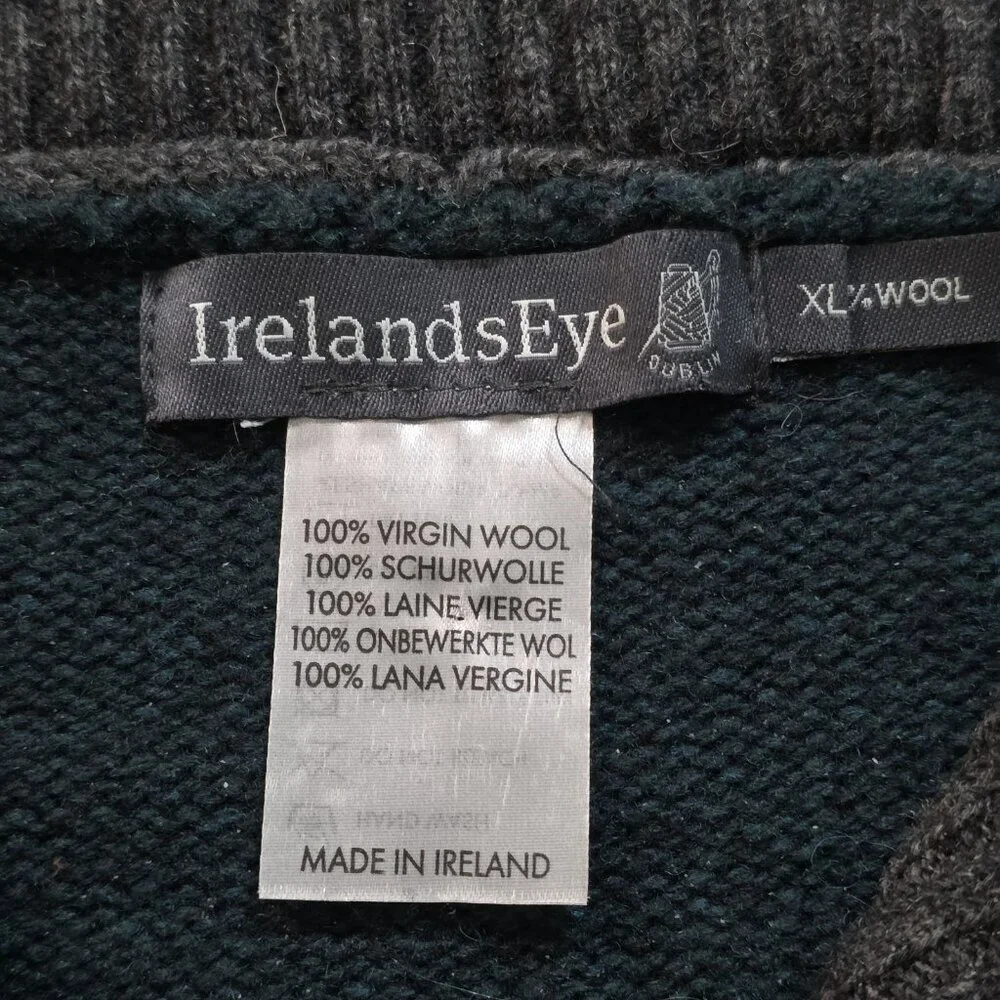 Irelands Eye 1/4 Zip Sweater Men XL Heathered Teal Gray Wool LS Cottage Outdoor